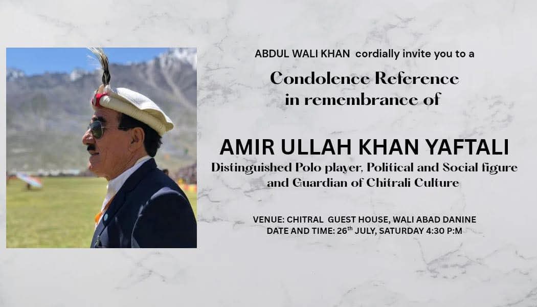 Condolence reference invitation for Amir Ullah Khan Yaftali