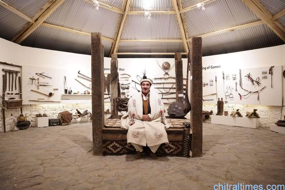 Amirullah Khan Yaftali seated inside the Laspur Heritage Museum